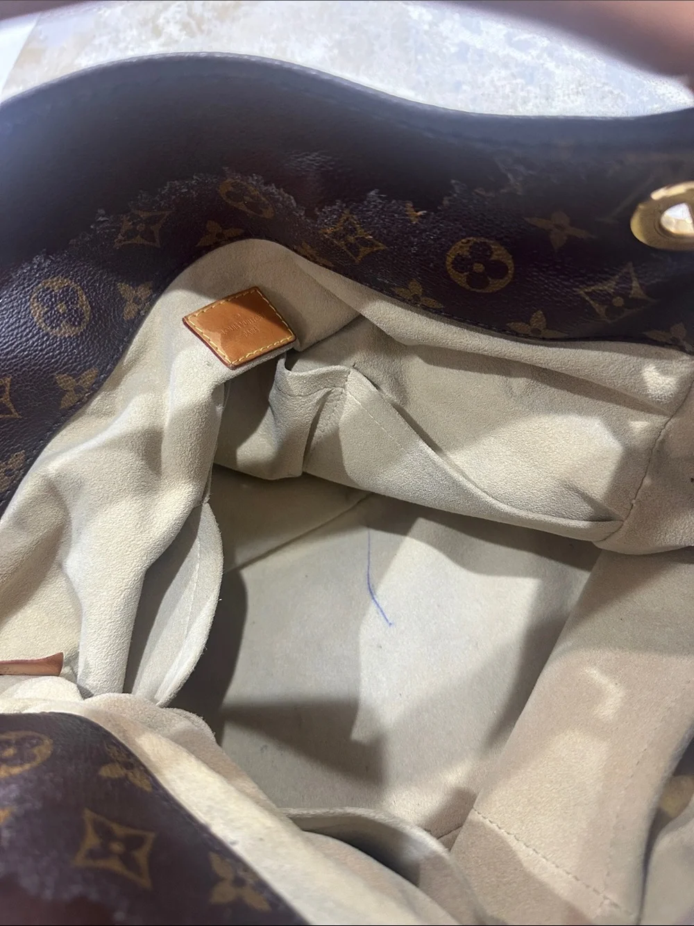 Louis Vuitton Brown Monogram Satchel with Tan Handle